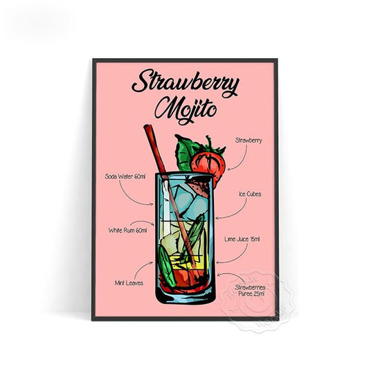Affiche Cocktail Mojito Fraise