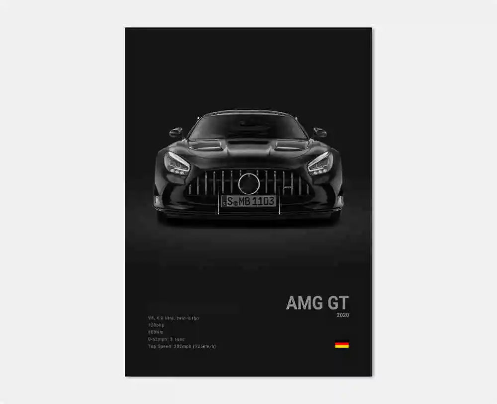affiche poster noir et blanc voiture vintage