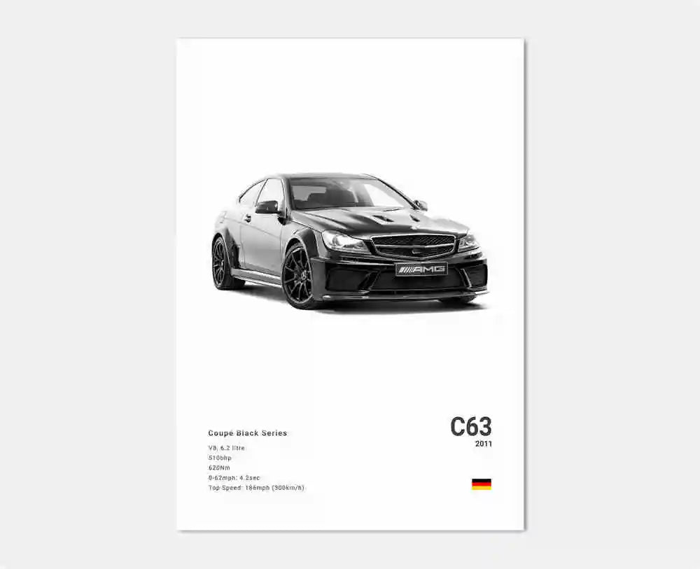 affiche poster noir et blanc voiture vintage