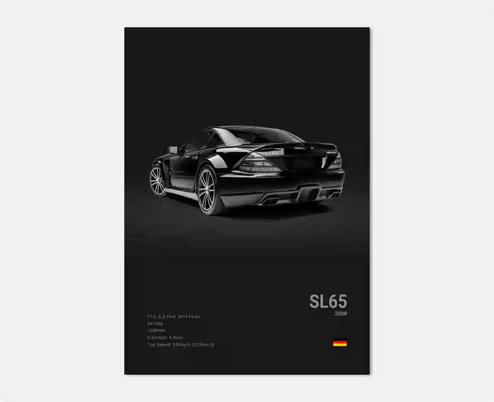 affiche poster noir et blanc voiture vintage
