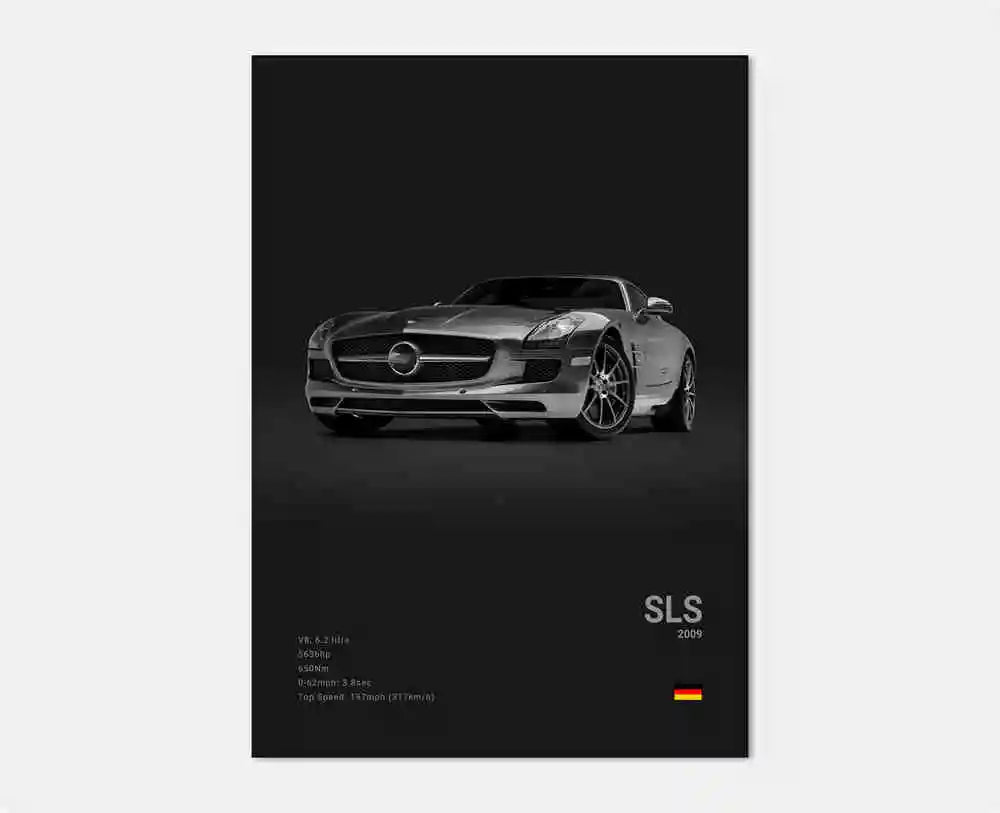 affiche poster noir et blanc voiture vintage