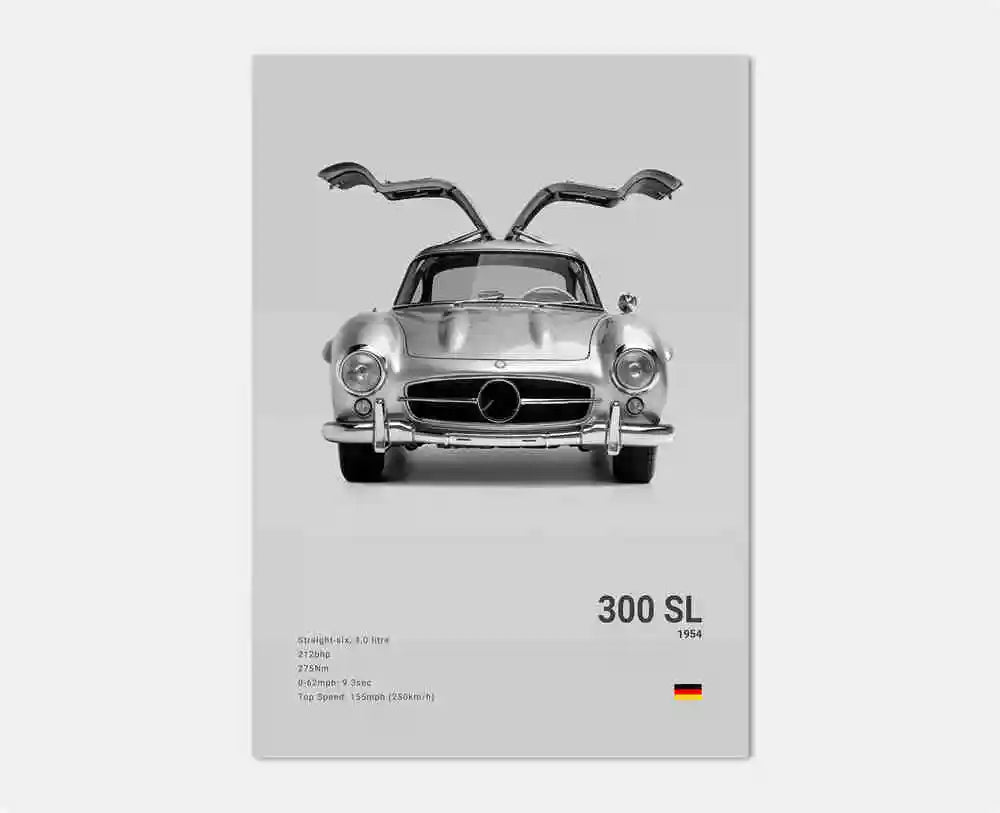 affiche poster noir et blanc voiture vintage