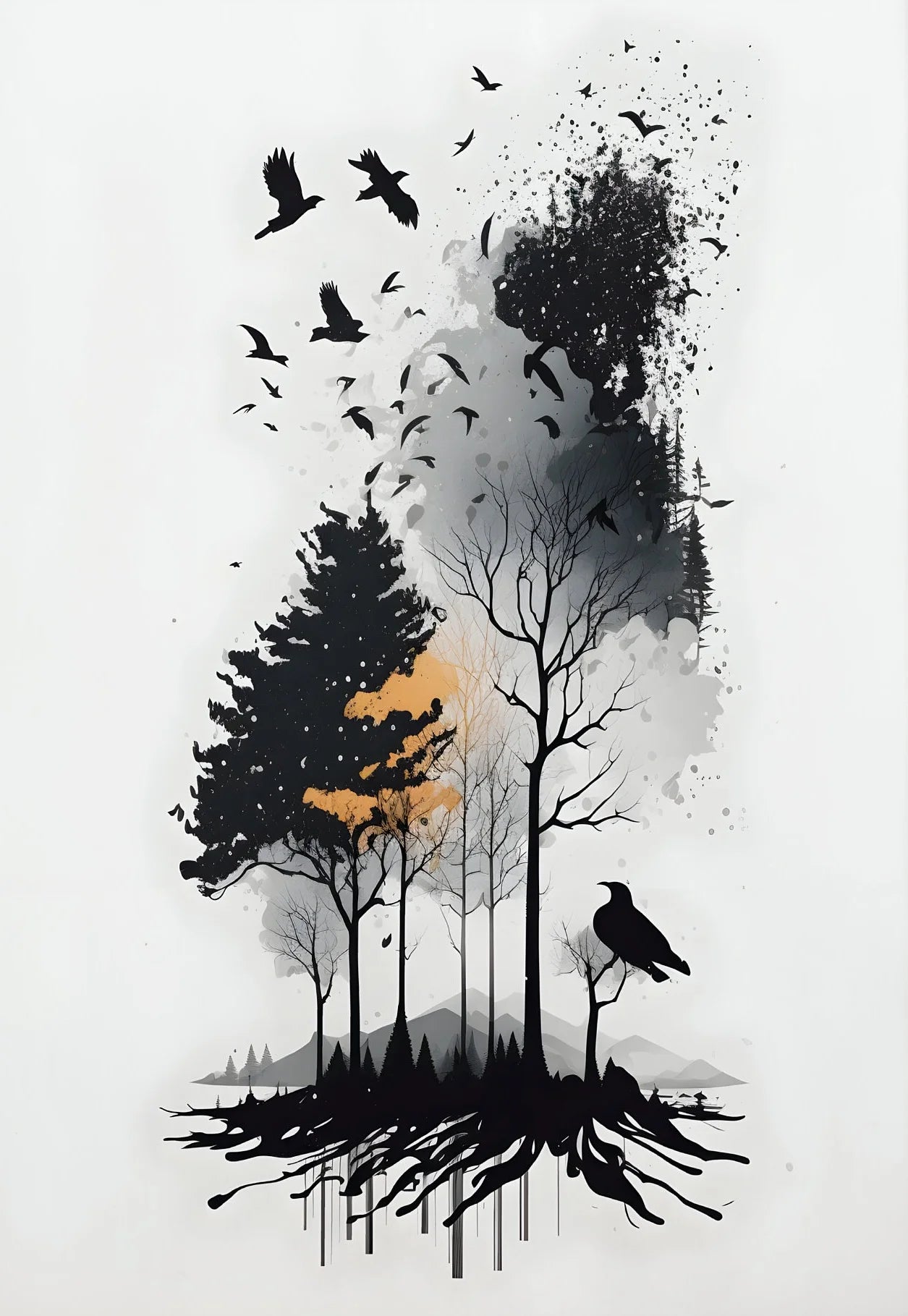 affiche poster noir et blanc arbre
