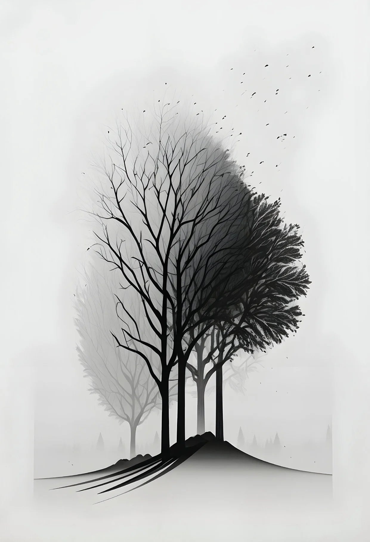 affiche poster noir et blanc arbre