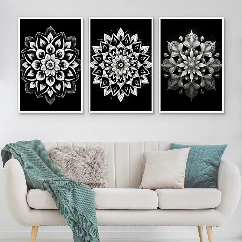 affiches poster mandala noir et blanc