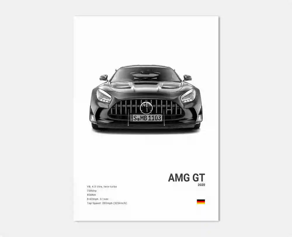 affiche poster noir et blanc voiture vintage
